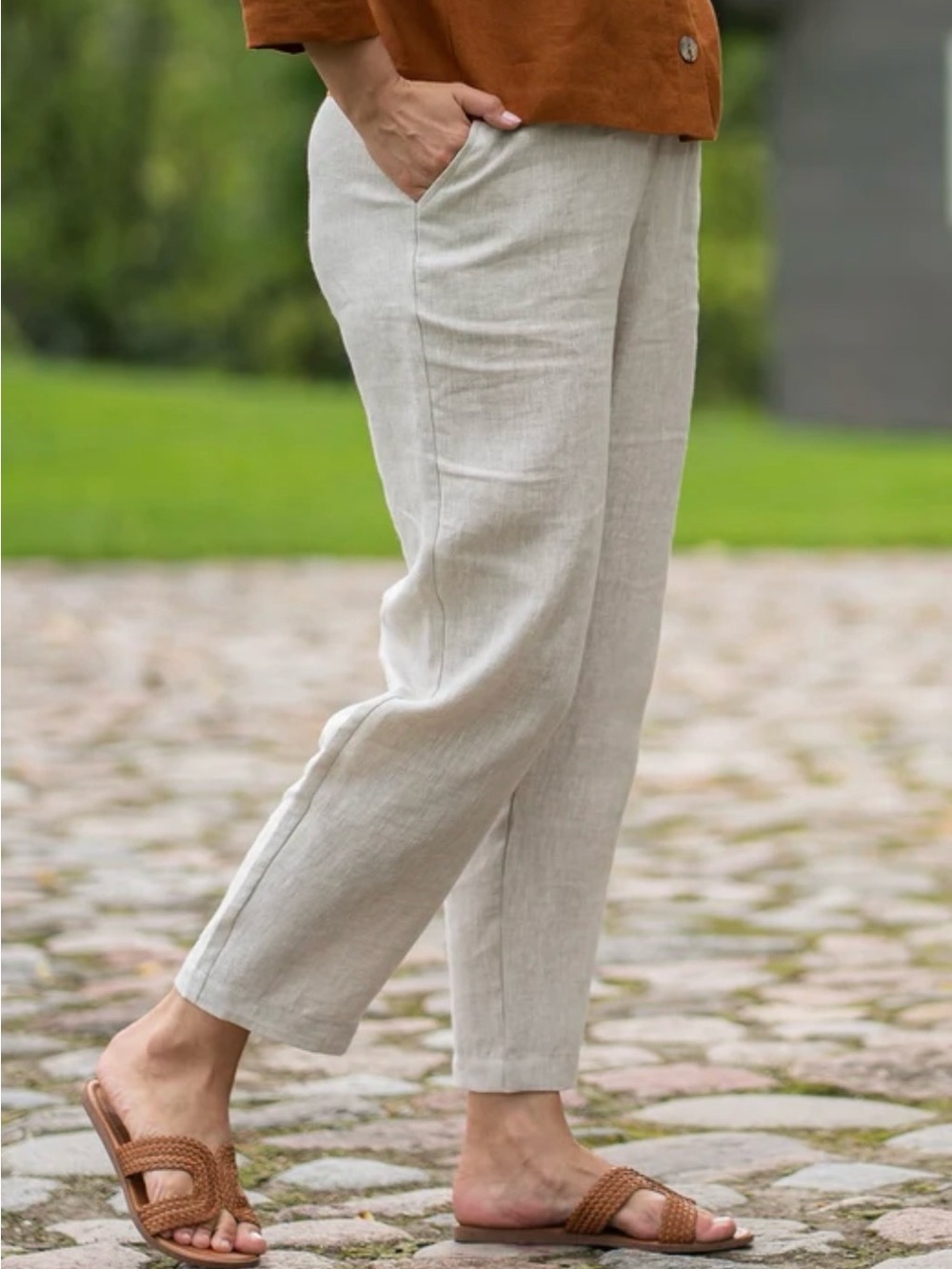 Menique Dakota Linen Panta Beach Oatmeal Stretch Small